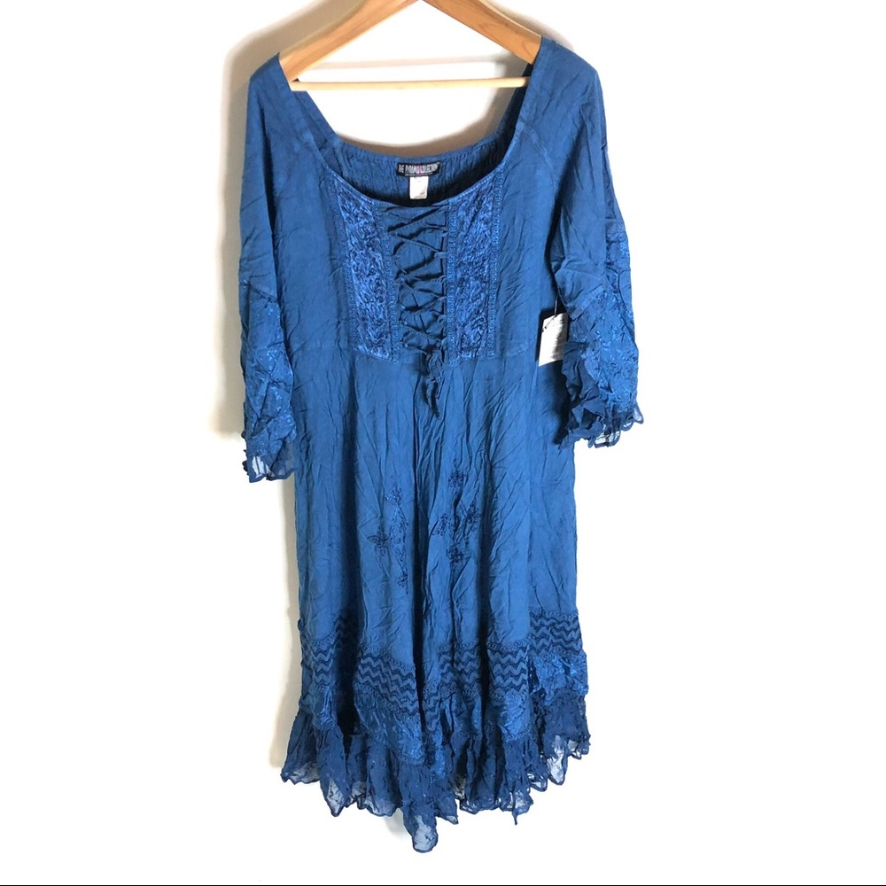 NWT Pyramid Collection Womens 1X Renaissance Lace bodice Embroidered Maxi Dress